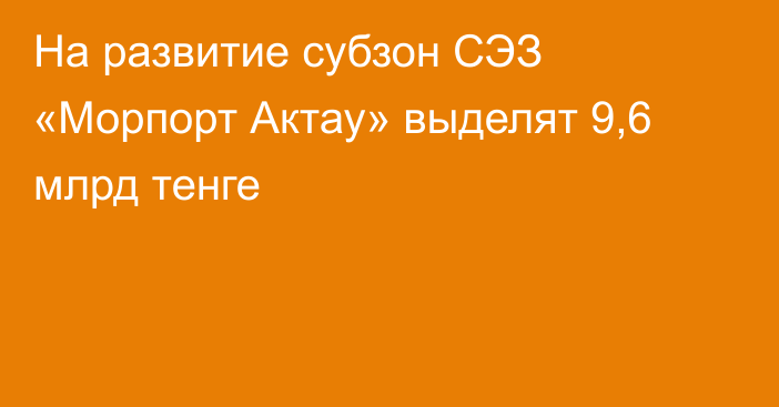 На развитие субзон СЭЗ «Морпорт Актау» выделят 9,6 млрд тенге