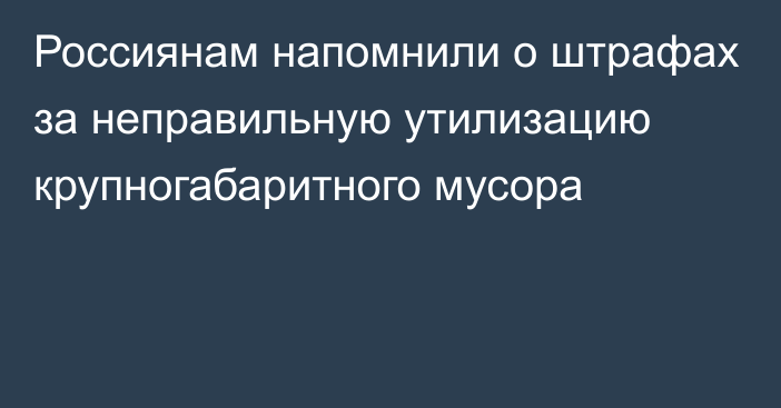 Россиянам напомнили о штрафах за неправильную утилизацию крупногабаритного мусора