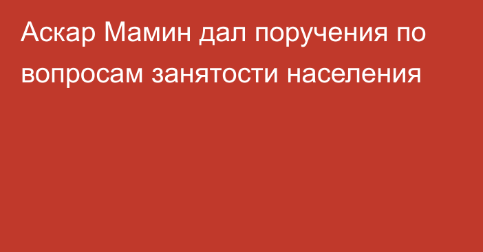 Аскар Мамин дал поручения по вопросам занятости населения