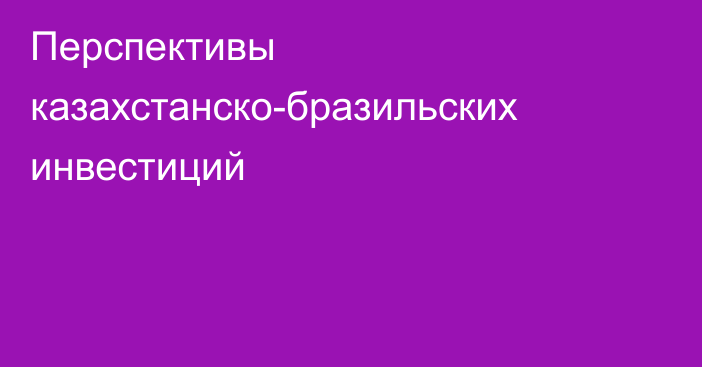 Перспективы казахстанско-бразильских инвестиций