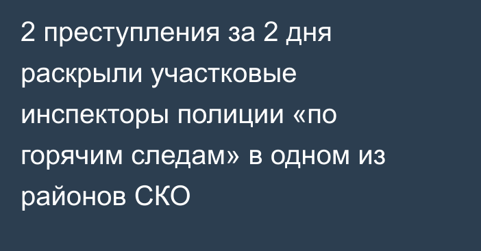 2 преступления за 2 дня раскрыли участковые инспекторы полиции «по горячим следам» в одном из районов СКО