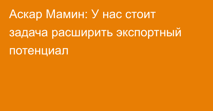 Аскар Мамин: У нас стоит задача расширить экспортный потенциал