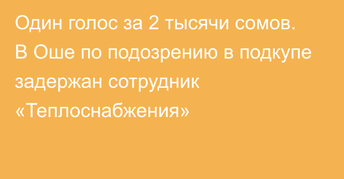 Один голос за 2 тысячи сомов. В Оше по подозрению в подкупе задержан сотрудник «Теплоснабжения»