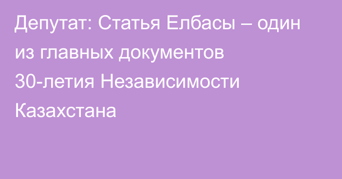 Депутат: Статья Елбасы – один из главных документов 30-летия Независимости Казахстана