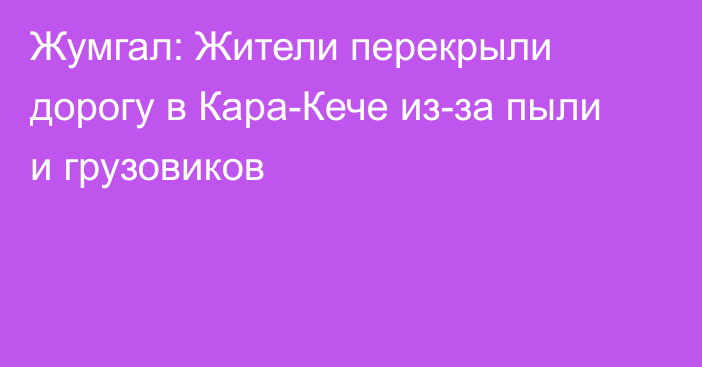 Жумгал: Жители перекрыли дорогу в Кара-Кече из-за пыли и грузовиков