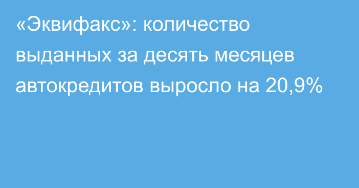 «Эквифакс»: количество выданных за десять месяцев автокредитов выросло на 20,9%