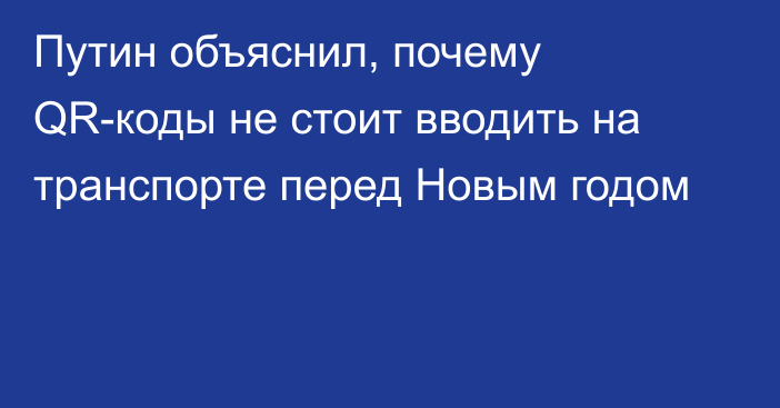 Путин объяснил, почему QR-коды не стоит вводить на транспорте перед Новым годом