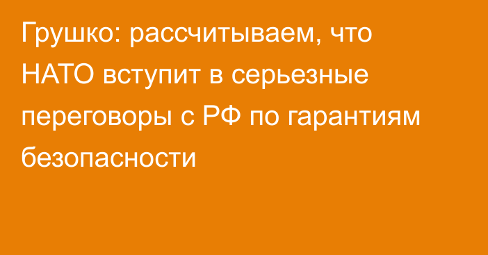 Грушко: рассчитываем, что НАТО вступит в серьезные переговоры с РФ по гарантиям безопасности