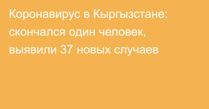 Коронавирус в Кыргызстане: скончался один человек, выявили 37 новых случаев