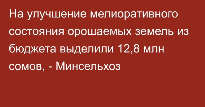 На улучшение мелиоративного состояния орошаемых земель из бюджета выделили 12,8 млн сомов, - Минсельхоз