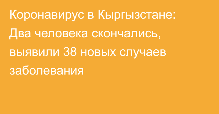 Коронавирус в Кыргызстане: Два человека скончались, выявили 38 новых случаев заболевания