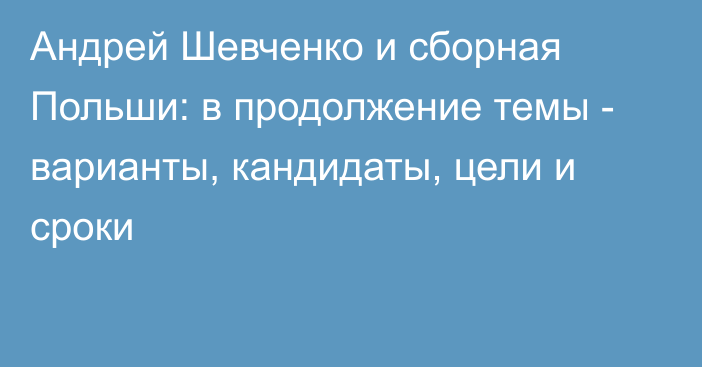 Андрей Шевченко и сборная Польши: в продолжение темы - варианты, кандидаты, цели и сроки