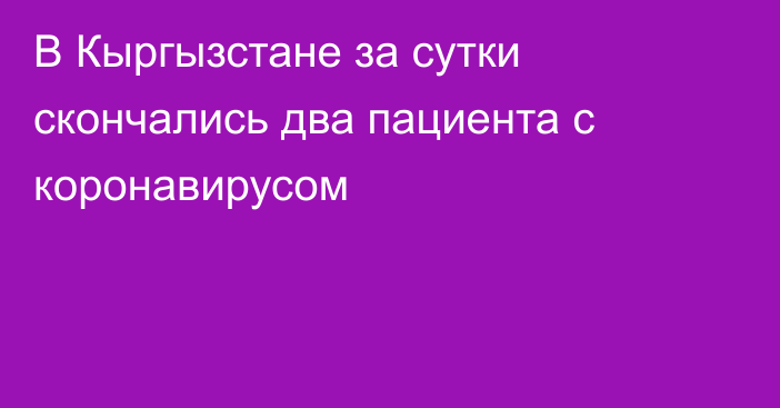 В Кыргызстане за сутки скончались два пациента с коронавирусом