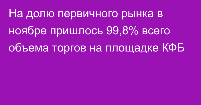 На долю первичного рынка в ноябре пришлось 99,8% всего объема торгов на площадке КФБ