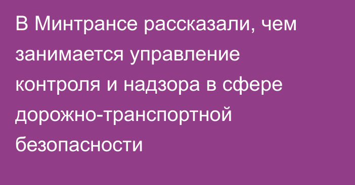 В Минтрансе рассказали, чем занимается управление контроля и надзора в сфере дорожно-транспортной безопасности