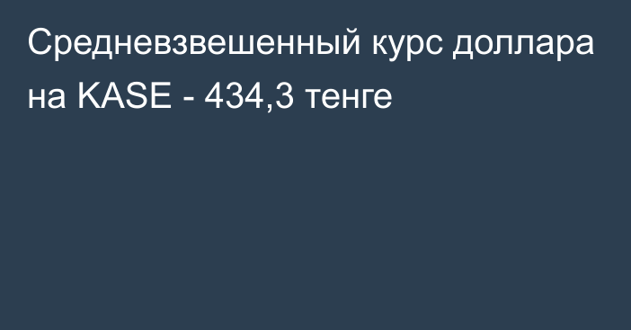 Средневзвешенный курс доллара на KASE - 434,3 тенге