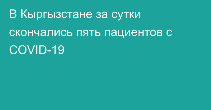 В Кыргызстане за сутки скончались пять пациентов с COVID-19