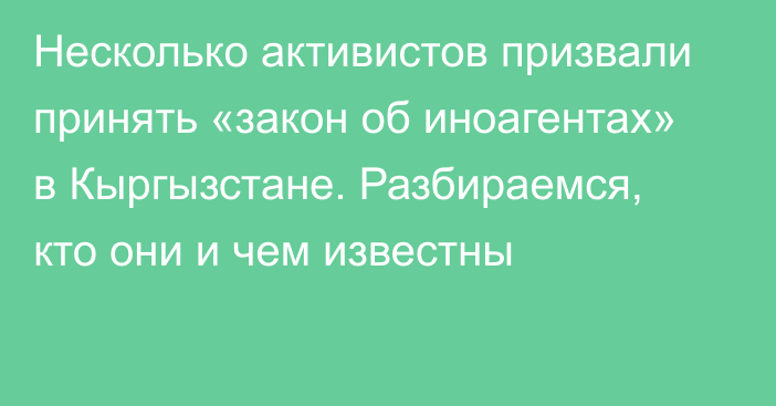 Несколько активистов призвали принять «закон об иноагентах» в Кыргызстане. Разбираемся, кто они и чем известны