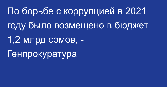 По борьбе с коррупцией в 2021 году было возмещено в бюджет 1,2 млрд сомов, - Генпрокуратура