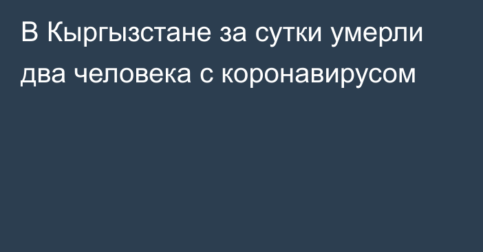 В Кыргызстане за сутки умерли два человека с коронавирусом