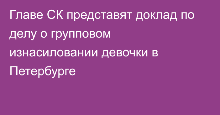 Главе СК представят доклад по делу о групповом изнасиловании девочки в Петербурге