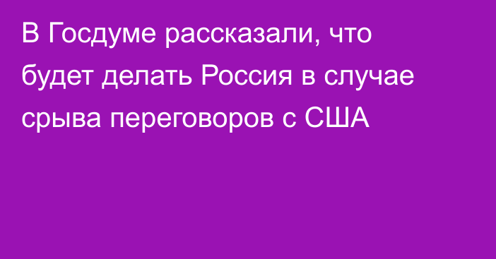 В Госдуме рассказали, что будет делать Россия в случае срыва переговоров с США