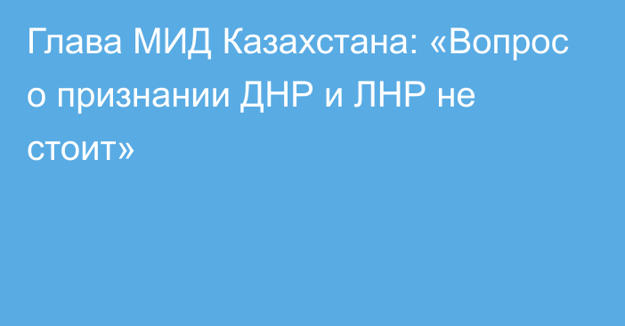 Глава МИД Казахстана: «Вопрос о признании ДНР и ЛНР не стоит»