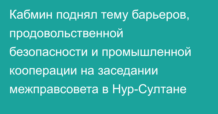 Кабмин поднял тему барьеров, продовольственной безопасности и промышленной кооперации на заседании межправсовета в Нур-Султане