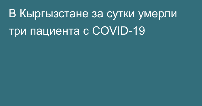 В Кыргызстане за сутки умерли три пациента с COVID-19