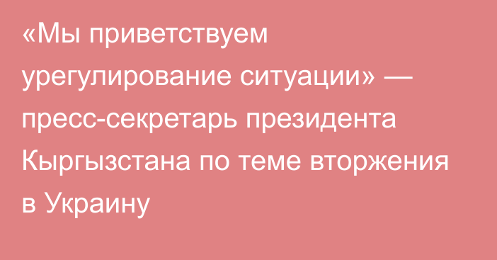 «Мы приветствуем урегулирование ситуации» — пресс-секретарь президента Кыргызстана по теме вторжения в Украину