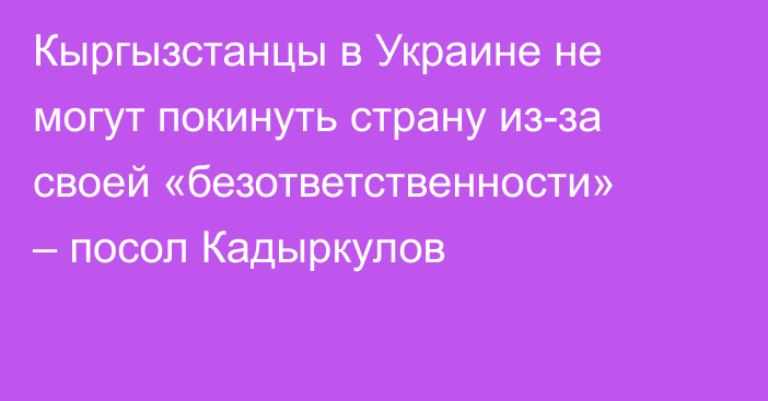 Кыргызстанцы в Украине не могут покинуть страну из-за своей «безответственности» – посол Кадыркулов