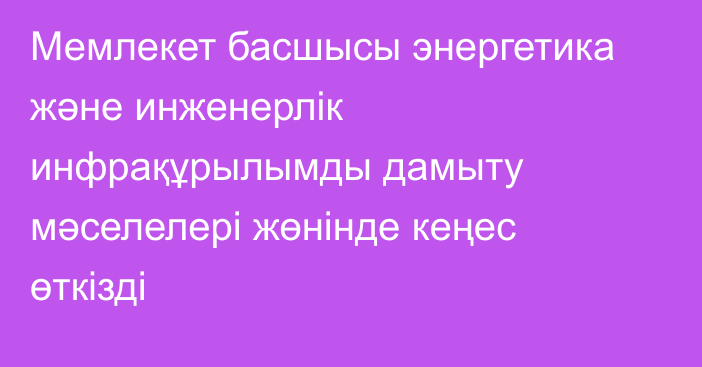 Мемлекет басшысы энергетика және инженерлік инфрақұрылымды дамыту мәселелері жөнінде кеңес өткізді