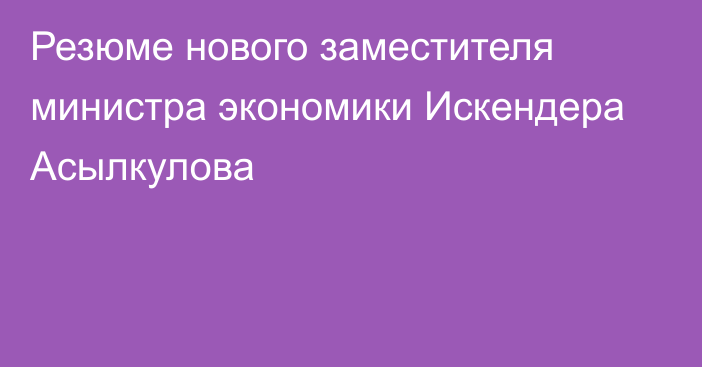 Резюме нового заместителя министра экономики Искендера Асылкулова