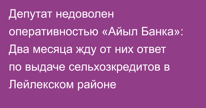 Депутат недоволен оперативностью «Айыл Банка»: Два месяца жду от них ответ по выдаче сельхозкредитов в Лейлекском районе