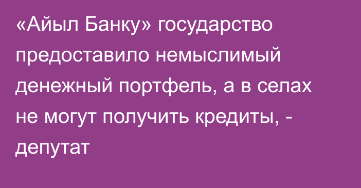 «Айыл Банку» государство предоставило немыслимый денежный портфель, а в селах не могут получить кредиты,  - депутат