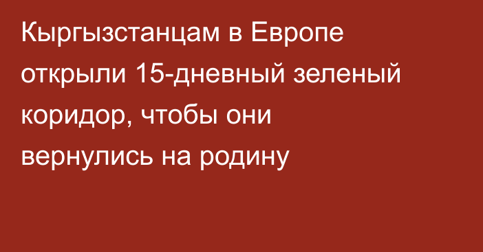 Кыргызстанцам в Европе открыли 15-дневный зеленый коридор, чтобы они вернулись на родину