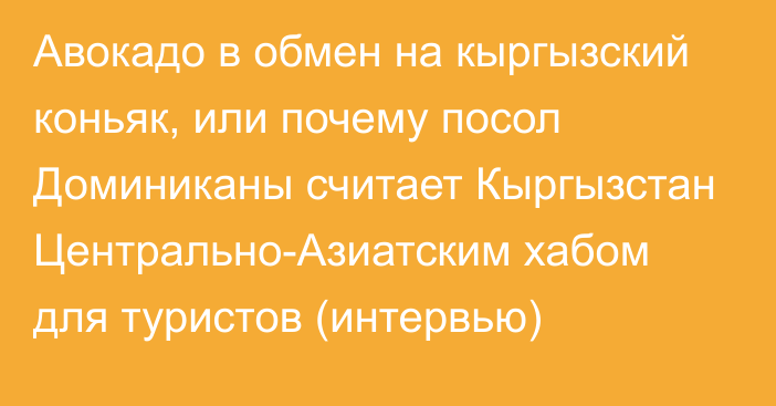 Авокадо в обмен на кыргызский коньяк, или почему посол Доминиканы считает Кыргызстан Центрально-Азиатским хабом для туристов (интервью)