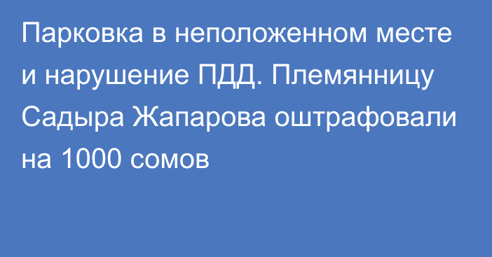 Парковка в неположенном месте и нарушение ПДД. Племянницу Садыра Жапарова оштрафовали на 1000 сомов