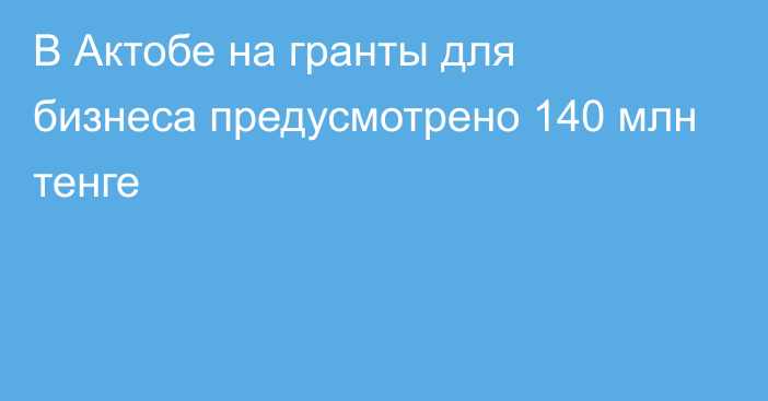 В Актобе на гранты для бизнеса предусмотрено 140 млн тенге