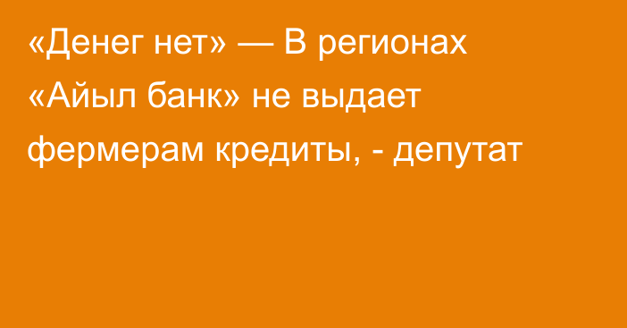 «Денег нет» — В регионах «Айыл банк» не выдает фермерам кредиты, - депутат