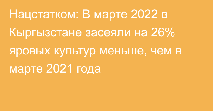 Нацстатком: В марте 2022 в Кыргызстане засеяли на 26% яровых культур меньше, чем в марте 2021 года