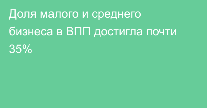 Доля малого и среднего бизнеса в ВПП достигла почти 35%