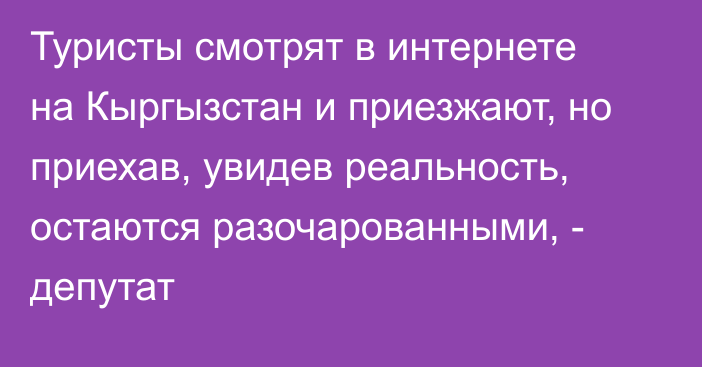 Туристы смотрят в интернете на Кыргызстан и приезжают, но приехав, увидев реальность, остаются разочарованными, - депутат 