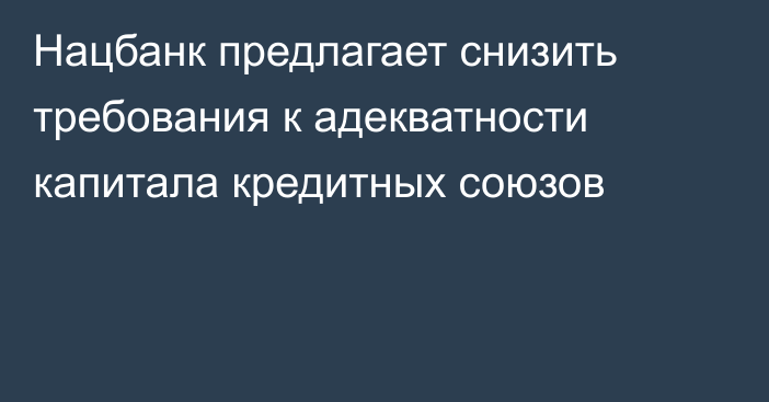 Нацбанк предлагает снизить требования к адекватности капитала кредитных союзов