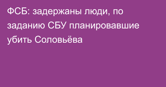 ФСБ: задержаны люди, по заданию СБУ планировавшие убить Соловьёва