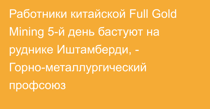 Работники китайской Full Gold Mining 5-й день бастуют на руднике Иштамберди, - Горно-металлургический профсоюз