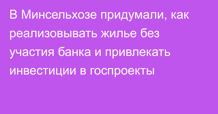 В Минсельхозе придумали, как реализовывать жилье без участия банка и привлекать инвестиции в госпроекты