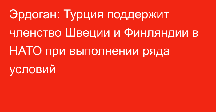 Эрдоган: Турция поддержит членство Швеции и Финляндии в НАТО при выполнении ряда условий