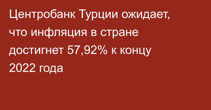 Центробанк Турции ожидает, что инфляция в стране достигнет 57,92% к концу 2022 года