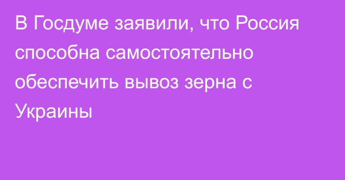 В Госдуме заявили, что Россия способна самостоятельно обеспечить вывоз зерна с Украины